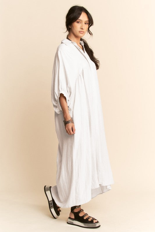 Oversized Hemline Collared Shirt Dress