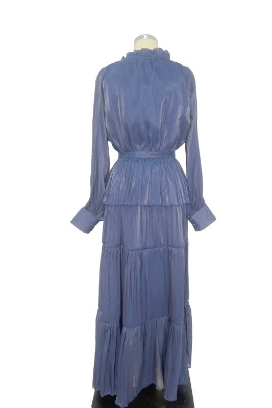 Tiered Pleated Chiffon Maxi Dress