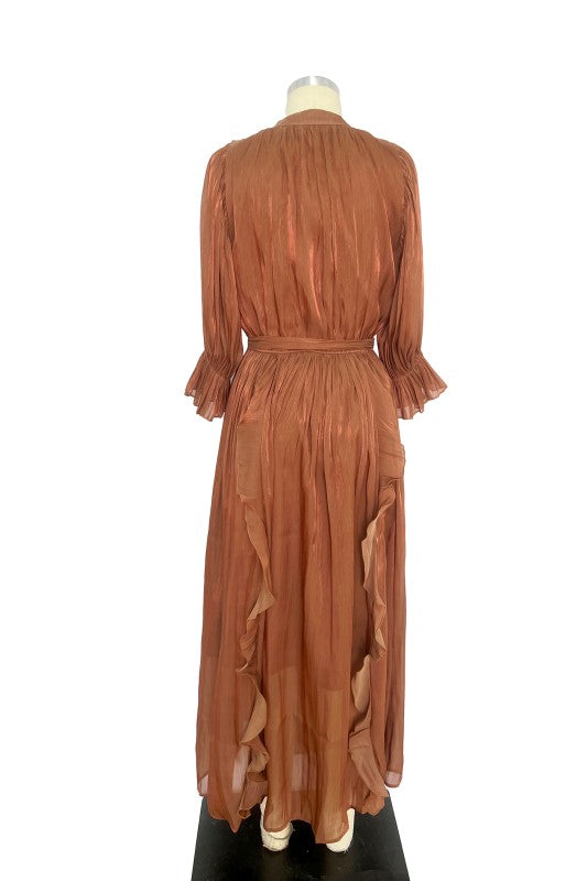 Metallic Ruffle Maxi Dress