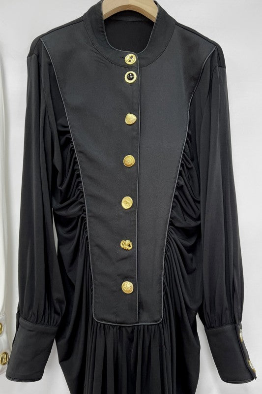 Draped Maxi Dress With Gold Buttons Draped Maxi Dress With Gold Buttons