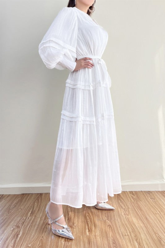 Ethereal Pleated Tier Maxi Dress – Soft Chiffon Elegance