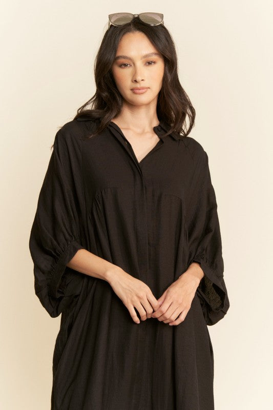 Oversized Hemline Collared Shirt Dress