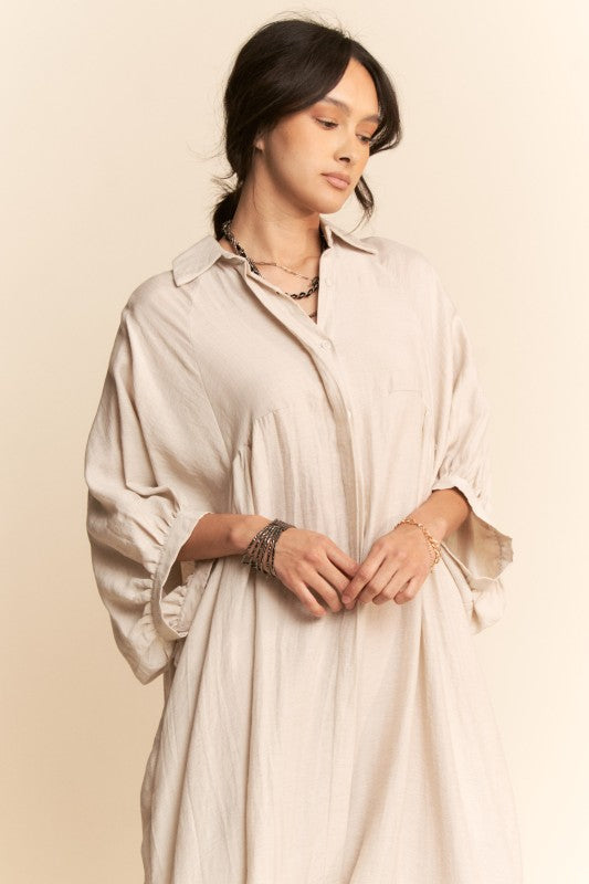 Oversized Hemline Collared Shirt Dress