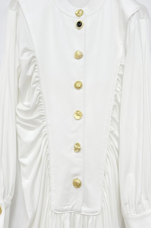 Draped Maxi Dress With Gold Buttons